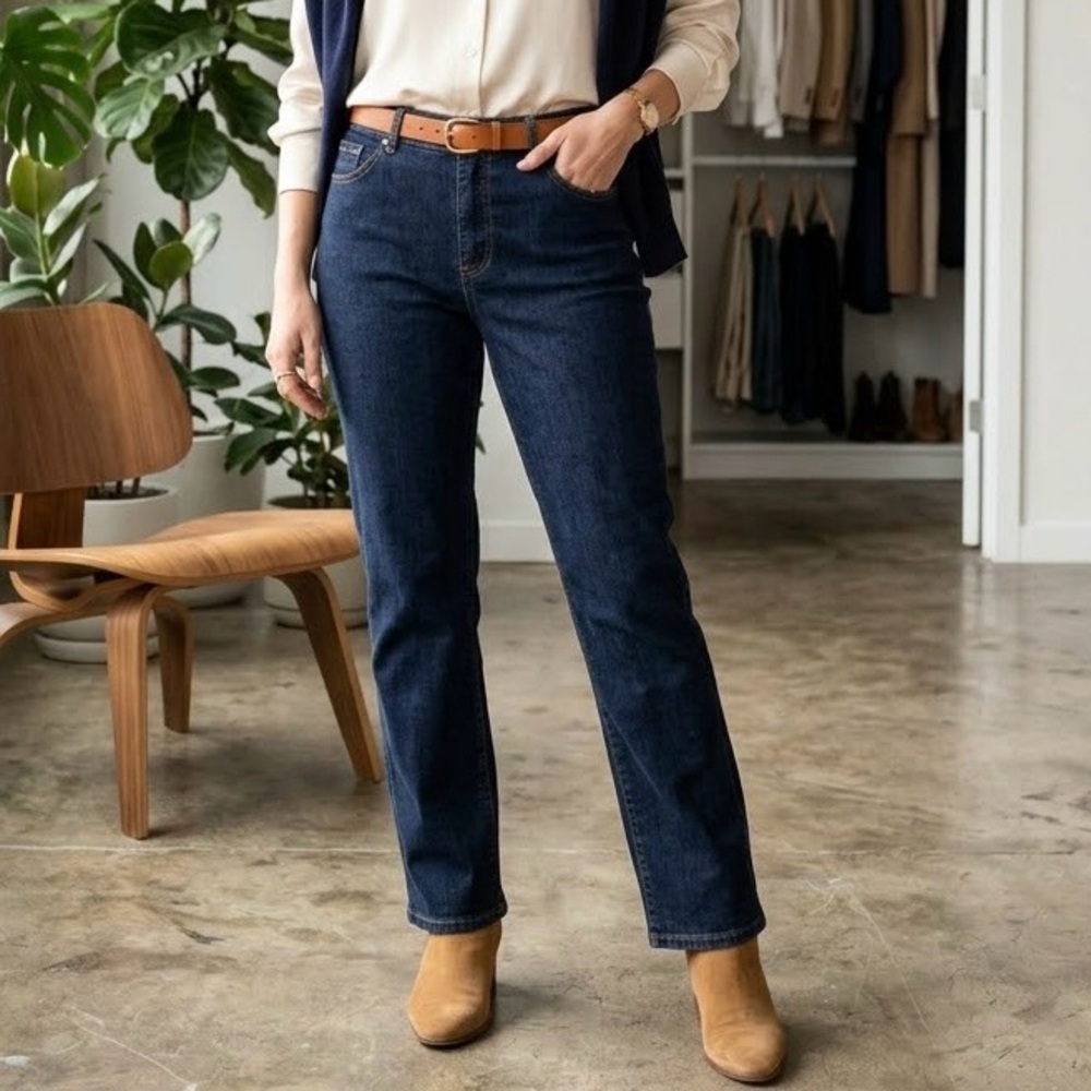Emily B by Emily Bustamante Classic Straight-Leg Jeans Dark Blue Chic Cotton 16